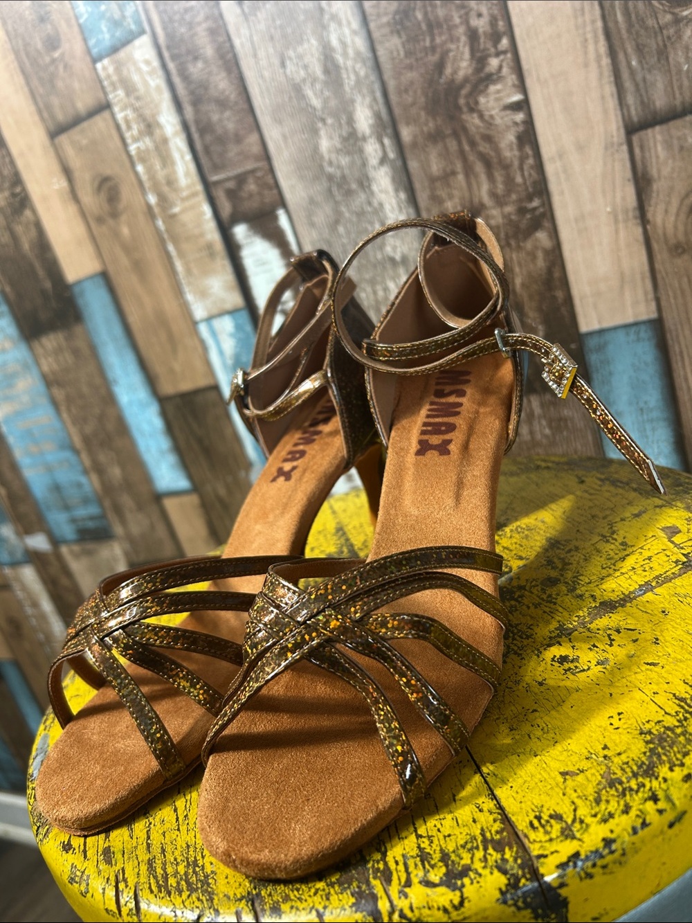 Women’s Brown Glitter Strappy Heel dance Sandals